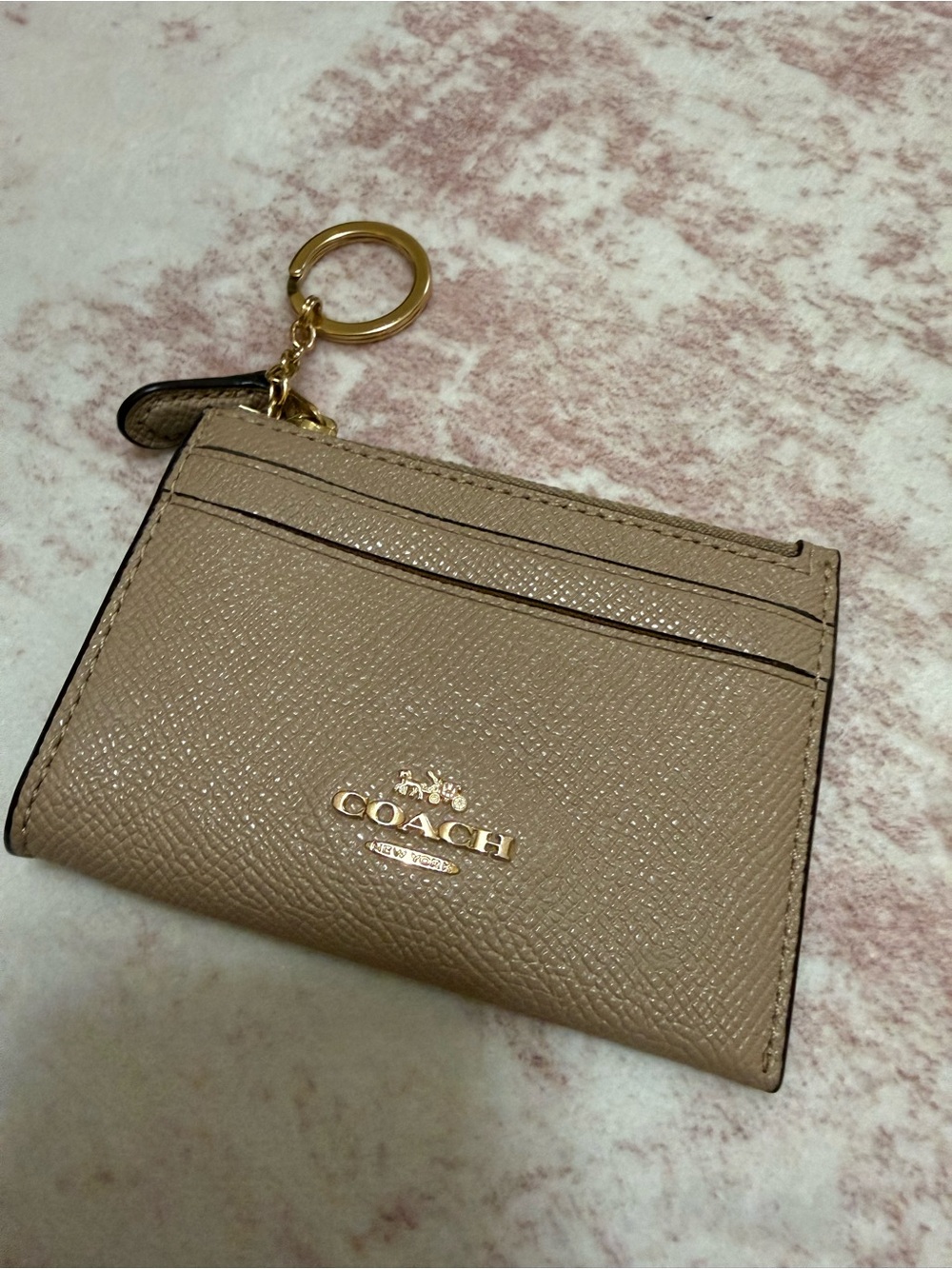 Coach Taupe Card Holder with Gold Key Ring